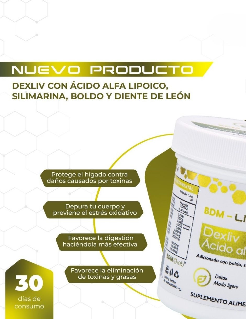 Dexliv ácido alfa lipoico bdm life 120 cápsulas apoyo hepático y antioxidante con glutation y ácido alfa lipoico de 3